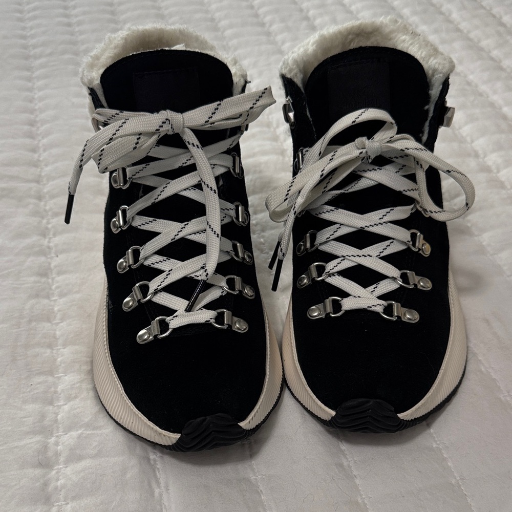 SOREL Women's Black and White High-Top Sneakers